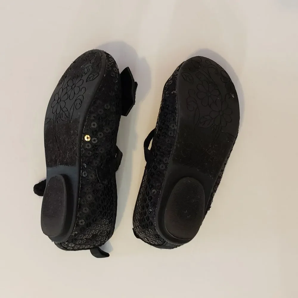 Koala Kids Black Sequin Mary Jane Flats Dress Shoes Bow Detail Toddler Size 6